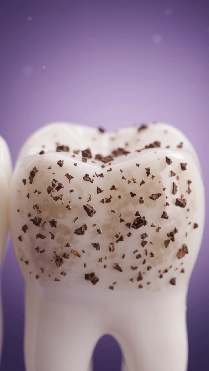 Macro render of a stained tooth for a whitening strips ad